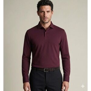 Charles‎ Tyrwhitt Mens Wine Red Long Sleeve Cotton Stretch Smart Pique Polo XXXL
